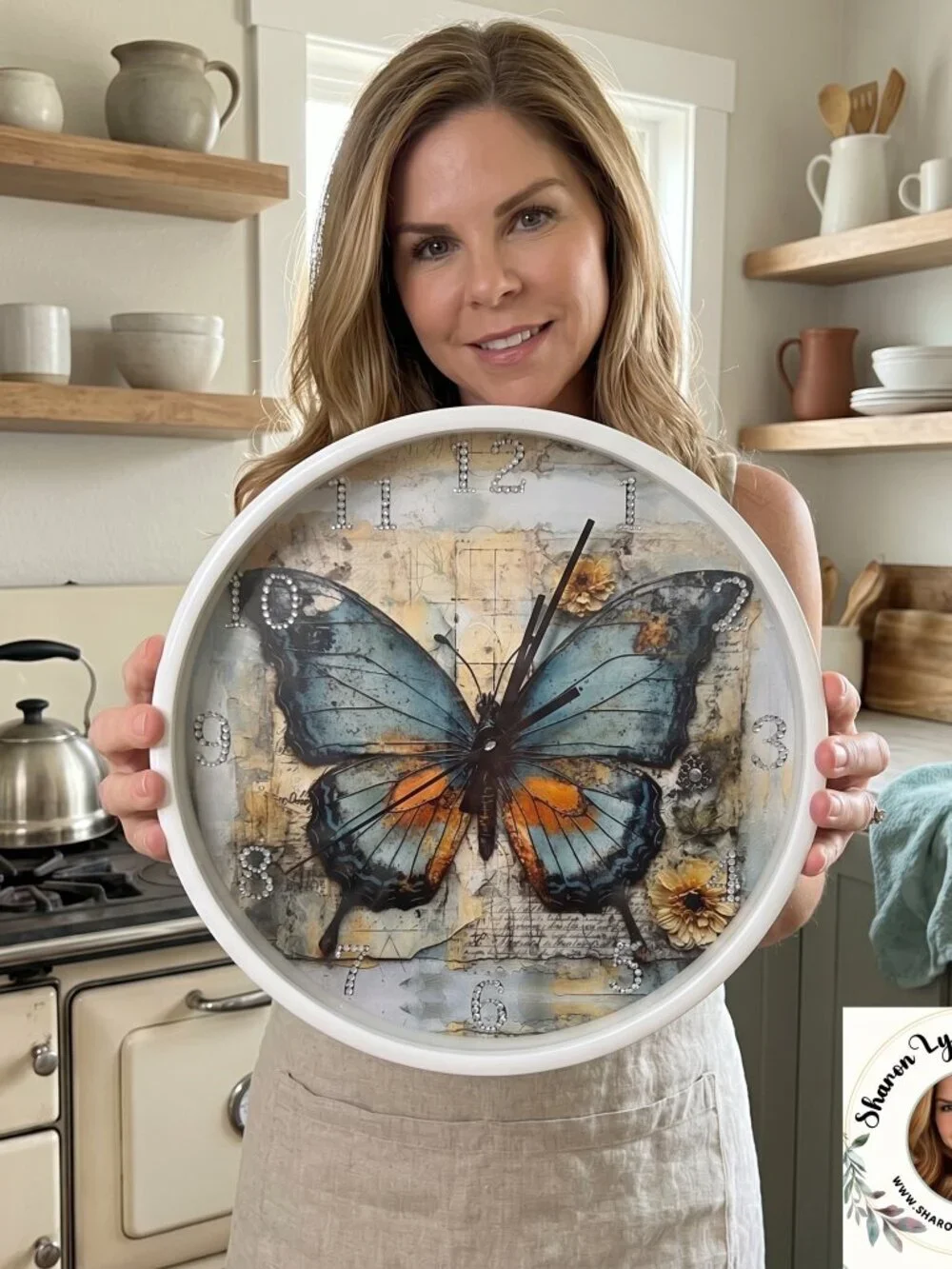 🦋 Bedazzled Butterfly Wall Clock – Blue & Orange